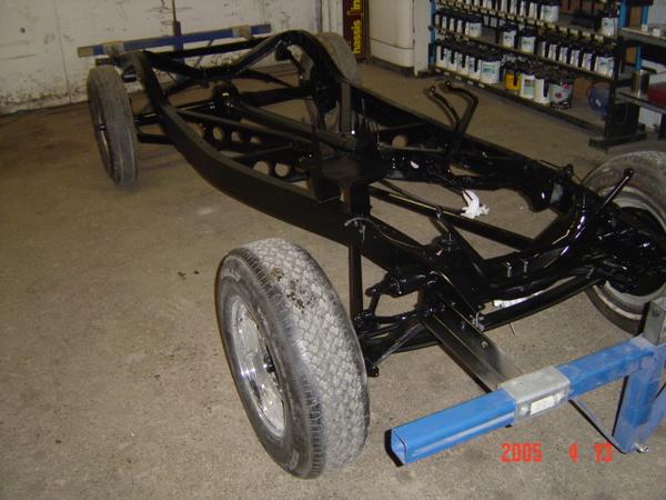 painted 40 ford frame on rotisorie